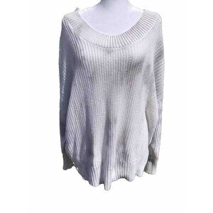 Aerie Women’s L White Gray All Over Cottagecore Sweater Baggy Boat Neck Oversize